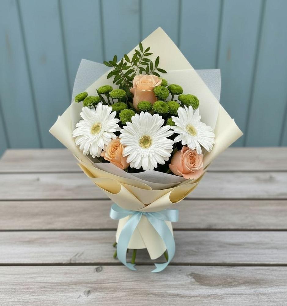Букет цветов из: Герберы, Розы и Хризантемы в Лесной
