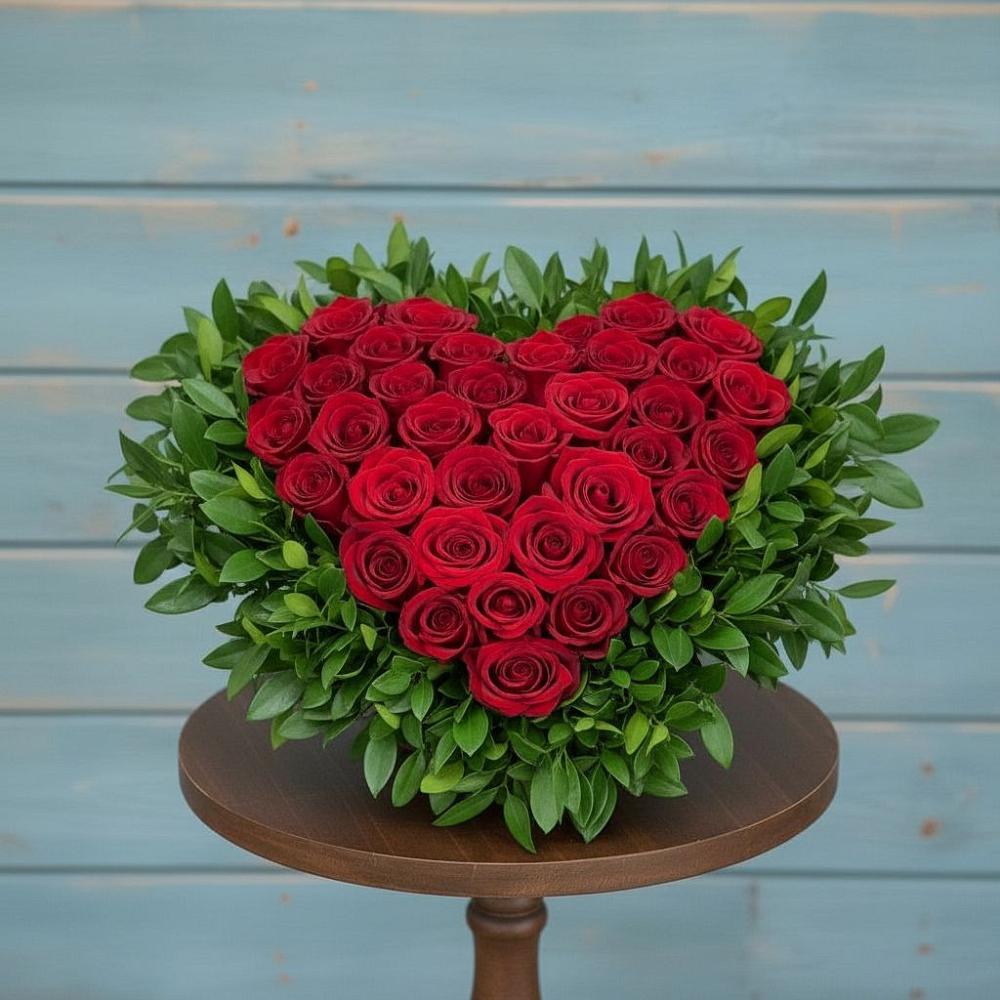 Цветочная композиция из Розы в виде сердца в Лесной