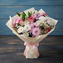 Букет цветов из:  Хризантемы, Альстромерии и Розы в Лесной