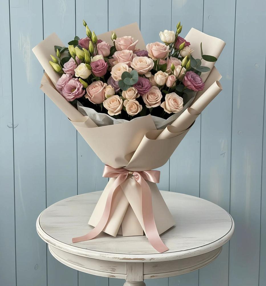 Букет цветов из: Розы и Лизиантусы в Лесной