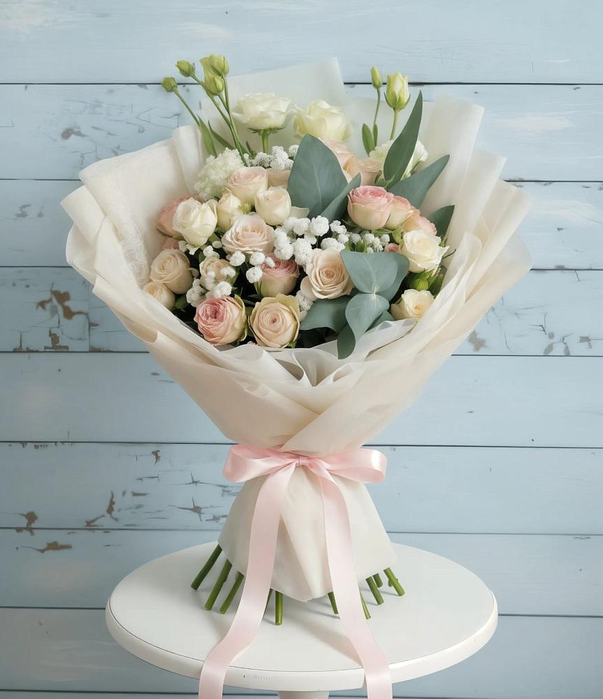 Букет цветов из: Розы и Лизиантусы в Лесной