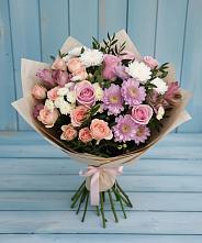 Букет цветов из:  Хризантемы, Розы и Альстромерии в Лесной